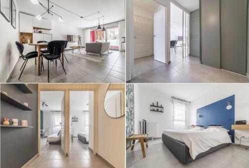 a collage of photos of a bedroom and a living room at Élégant T3 au Panier Vieux Port avec Terrasse Privée et Parking in Marseille