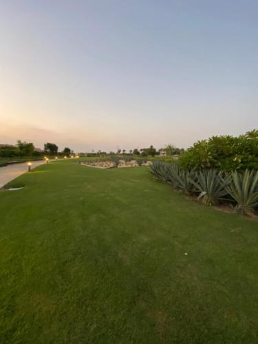 ein Grasfeld neben einer Straße in der Unterkunft Elegant Villa in Hyde Park in New cairo