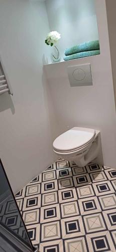 - une salle de bains avec toilettes dans une chambre blanche dans l'établissement St Dié Central, à Saint-Dié-des-Vosges