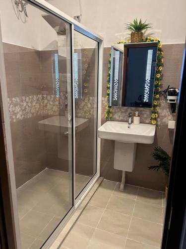 a bathroom with a shower and a sink at Anna Asia Villa in Kandy