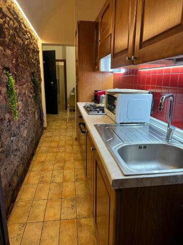 a kitchen with a sink and a microwave at Duomo View Apartment in Catania
