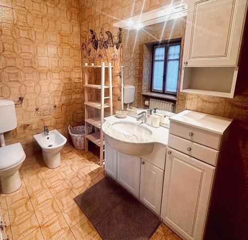 a bathroom with a sink and a toilet at A casa dei Nonni in Neive