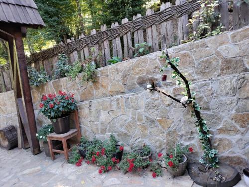 a stone wall with a bunch of plants and flowers at Konak Lecic in TrÅ¡iÄ‡