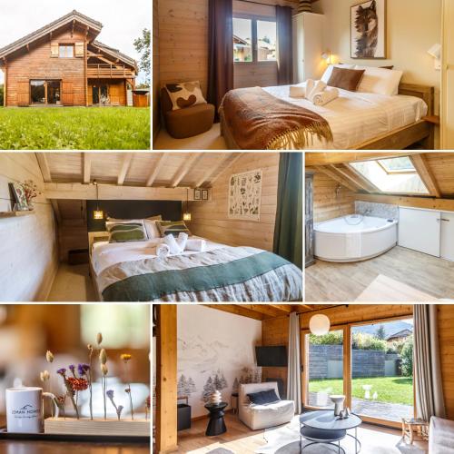 un collage de photos d'une chambre d'hôtel dans l'établissement Chalet Ilca, à Thollon-les-Mémises