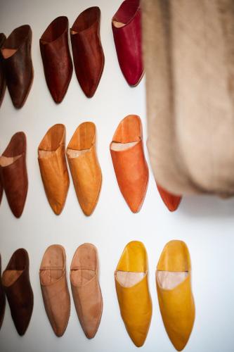 a row of different types of shoes at Manoir la grande guerais in Beaussais sur Mer