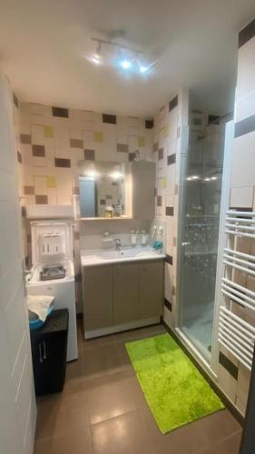 Il comprend une petite cuisine avec un évier et une douche. dans l'établissement Les Bisquines, à Saint-Malo