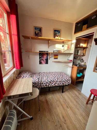 une chambre avec un lit, un bureau et une table dans l'établissement Petit nid ensoleillé, à Rouen