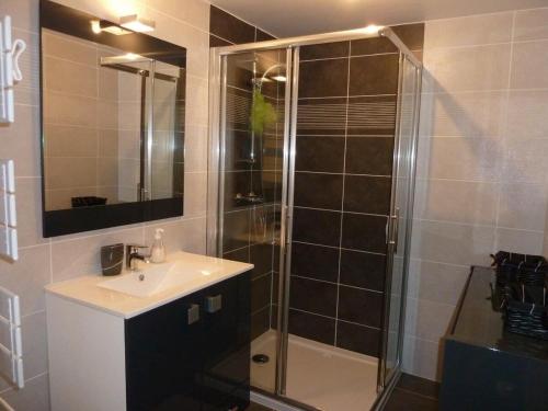 ein Badezimmer mit Dusche und Waschbecken in der Unterkunft Appartement vue mer - 2ch 2sdb - Parking - Vue splendide mer et montagne in Calvi