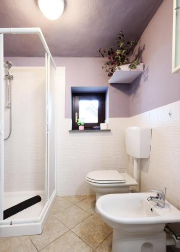 a bathroom with a toilet and a shower and a sink at Casa vacanze Re Cit Diano d'Alba in Diano dʼAlba