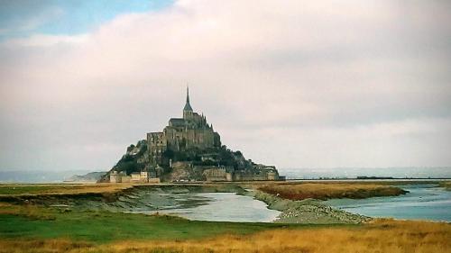 an island in the middle of a body of water at Baie du Mt St Michel logement Ecobio, sauna privé in Ferrières-Haut-Clocher