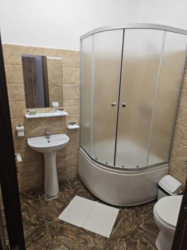 a bathroom with a shower and a sink at Casa Dragoste in Someşu Cald