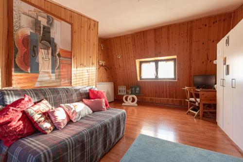 a living room with a couch and a television at Baita Tre Querce in Viggiano