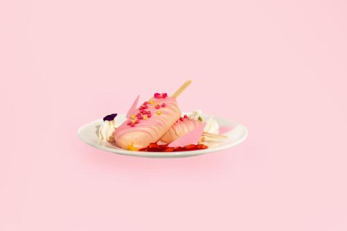 a plate with a pink ice cream dessert at Marriott Marquis San Diego Marina in San Diego