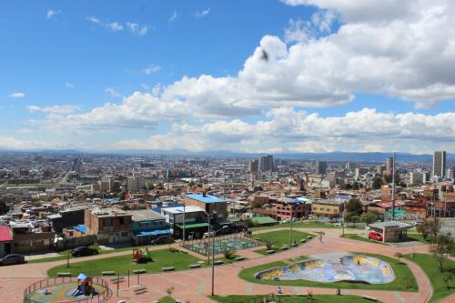 a view of the city from the top at Hostel Mirador Aukán in Bogotá