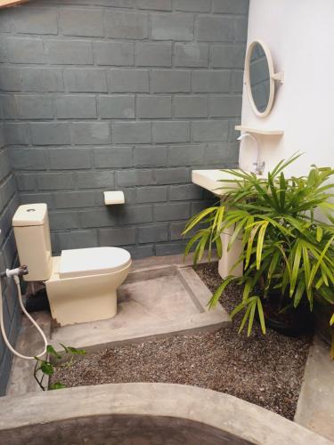 a bathroom with a toilet and a wall at Malabar home stay in Jaffna