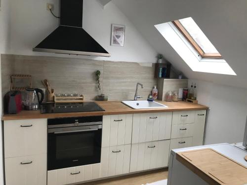 a kitchen with a sink and a stove at Appartement lumineux - Bruxelles in Brussels