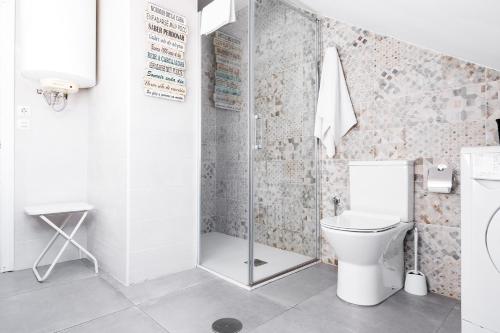 a bathroom with a shower and a toilet at El Puerto Llanes, apartamento para 4 personas in Llanes