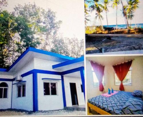 three pictures of a house with a bed and a window at House with Sunrise&Beach view in Candaping B