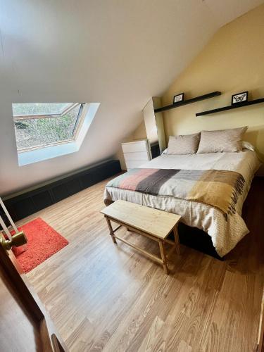 a bedroom with a large bed and a window at DÚPLEX DUQUESA in O Barco de Valdeorras