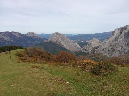 a grassy hill with mountains in the background at Andramari Tourist Home Parking& wifi in Amorebieta-Etxano