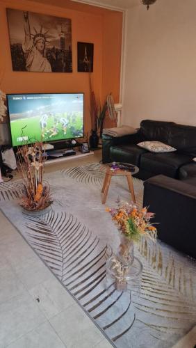 un salon avec un canapé et une télévision dans l'établissement Place Joice, à Nantes