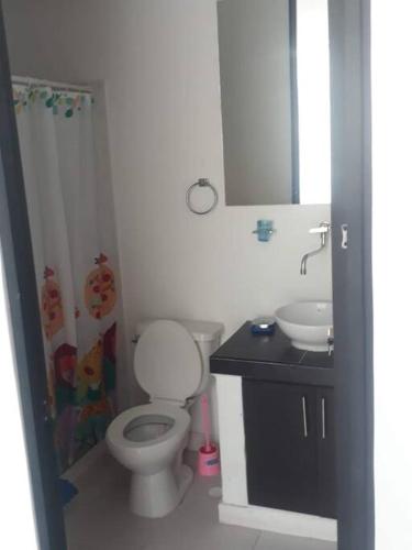 a small bathroom with a toilet and a sink at Hermoso conjunto residencial con piscina in Balastera