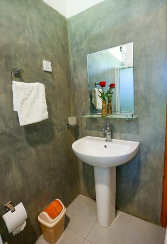 a bathroom with a sink and a mirror at The Green Lush in Pussellawa