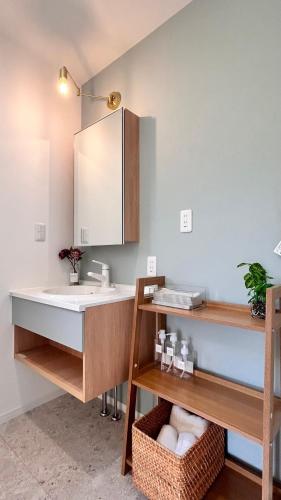 a bathroom with a sink and a mirror at HiL town yamanashi 12 MSDG in Kofu