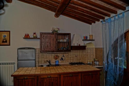 a kitchen with a counter top and a refrigerator at La Rocca della Magione in Monteriggioni