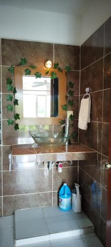 a bathroom with a sink and a mirror at Casa Gacela Cozumel in Cozumel