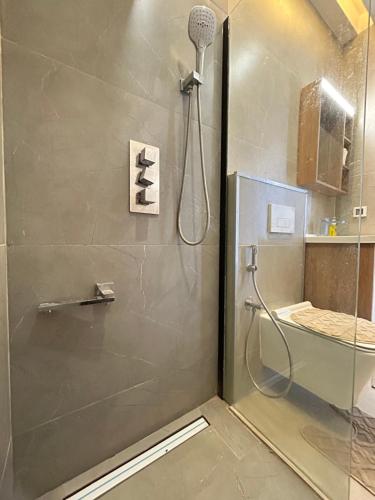 a shower with a shower head in a bathroom at LUXURY PREMIUM #POINT e in Point E