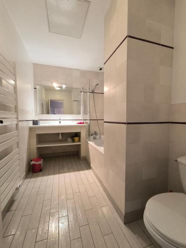 a bathroom with a toilet and a sink at Le Peyret in Serres-Castet
