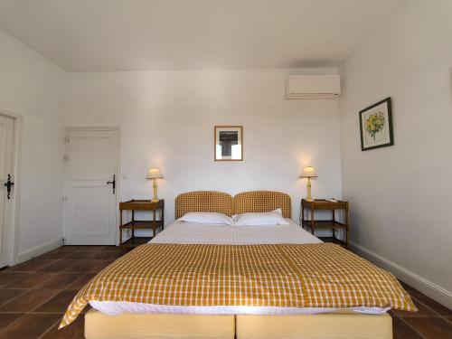a bedroom with a bed and two night stands at Le Peyret in Serres-Castet