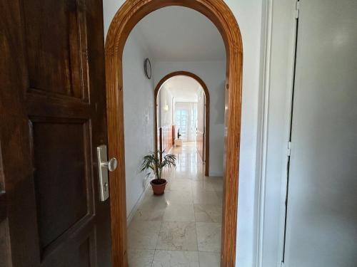 a hallway with an archway and a potted plant at Tabaiba views in Tabaiba
