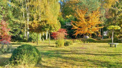 a park with a bench in the middle of a field at Ostsee Hotel-Pension An der Lindenallee in Bad Doberan