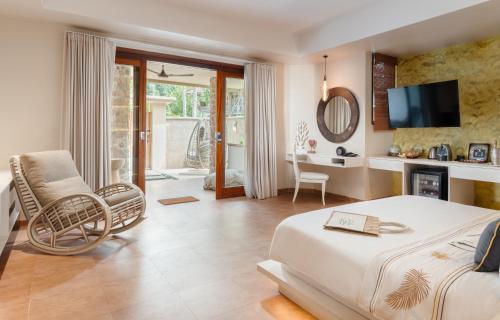 Televiisor ja/või meelelahutuskeskus majutusasutuses Hotel Le Duc de Praslin