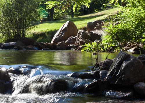 a stream of water with rocks in a river at NRMA Bright Holiday Park in Bright