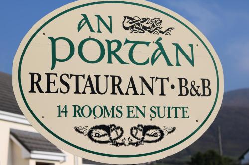 a sign for an american restaurant bbq and rooms at An Portán Guest House in Dunquin