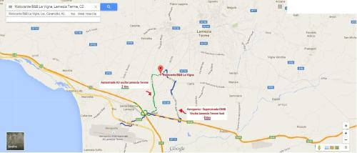 a map of the usa with a red dot at B&B La Vigna in Lamezia Terme