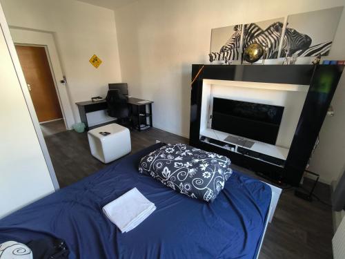 a bedroom with a bed and a flat screen tv at NearWöhrderSeaAndStation in Nürnberg