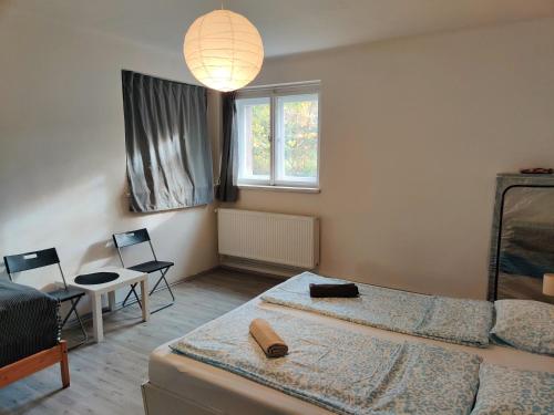 Postel nebo postele na pokoji v ubytování Apartment in house with private parking and garden