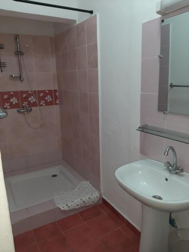 a bathroom with a sink and a toilet and a shower at T3 à 1 minute de la barge - Petite terre in Dzaoudzi