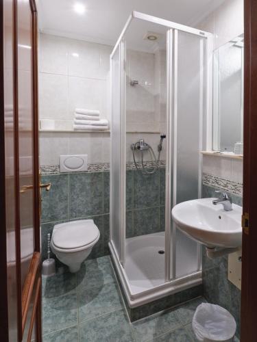 a bathroom with a shower and a toilet and a sink at Hotel As Aceas in Narón