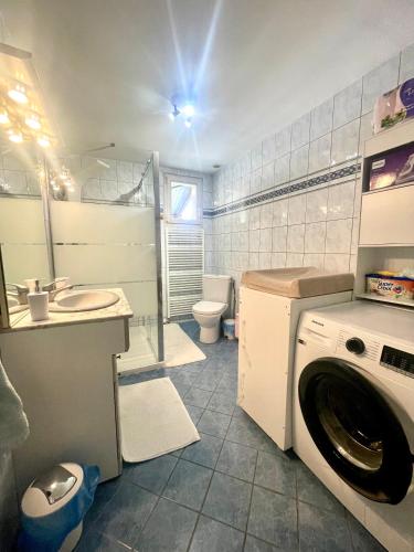 a bathroom with a washing machine and a sink at Gite à la campagne 4 étoiles - 200m2 in Sailly