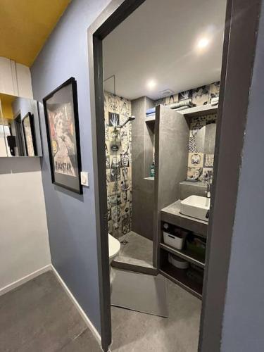 une salle de bain avec toilettes et lavabo dans l'établissement Studio Pop Art Villeneuve, à Villeneuve-lès-Avignon