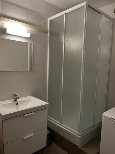 une salle de bain avec lavabo et douche dans l'établissement Orcières Merlette, à Orcières