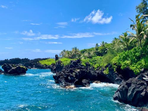 un fiume con acqua blu, rocce e alberi di Go Camp Maui-Exploring Maui in a Campervan a Ah Fong Village