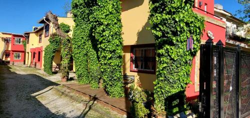 a building covered in ivy next to a fence at Arbolada Talas del Tuyu in San Clemente del Tuyú