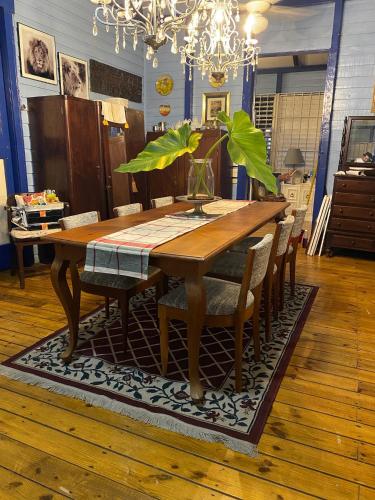 a dining room table with chairs and a potted plant at Campito Loving in Higuey