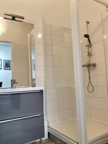 une salle de bain avec douche et lavabo dans l'établissement Résidence Le Guyencourt Amiens Centre, à Amiens